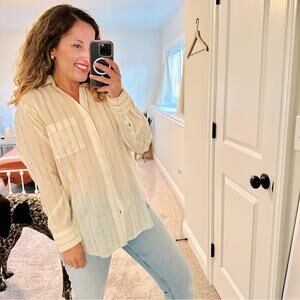 NWT Mille Resort & Travel White Gold Stripe Top Blouse XS